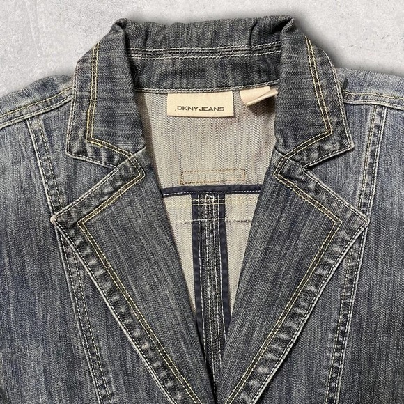 DKNY Y2K EXPOSED ZIPPER DENIM JACKET BLAZER - M - Picture 3 of 7